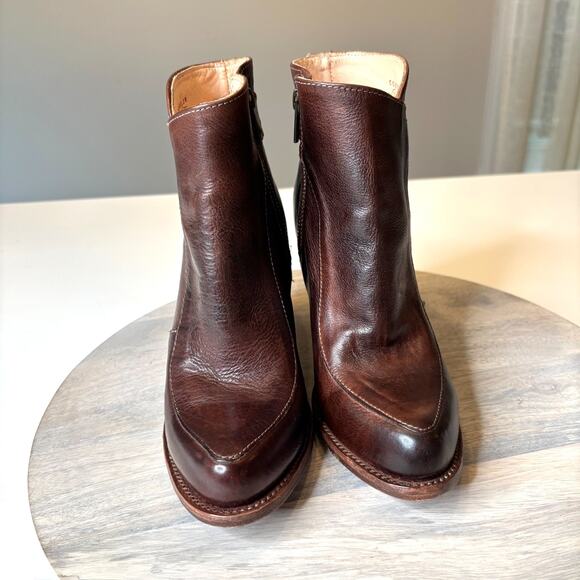 Bed Stu Isla Cobbler Brown Leather Ankle Boots Women’s 8.5 Rustic Heeled Booties - Picture 4 of 12